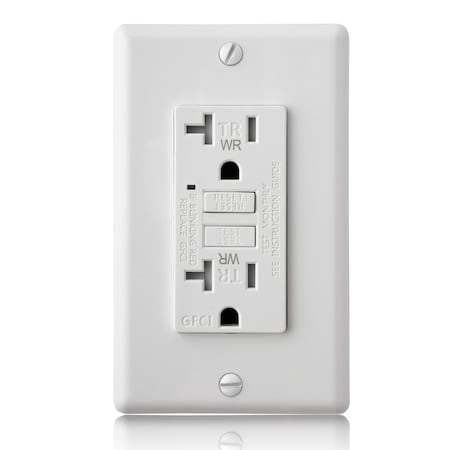 Faith Self-Test 20A TR WR GFCI Outlet Receptacle with Wall Plate, White GLS-20ATRWR-WH